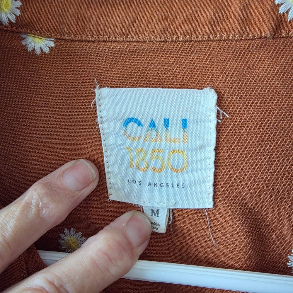 Cali 1850 Daisy Embroidered Denim Jacket M Rust Brown Cotton Floral Trucker - Picture 8 of 12